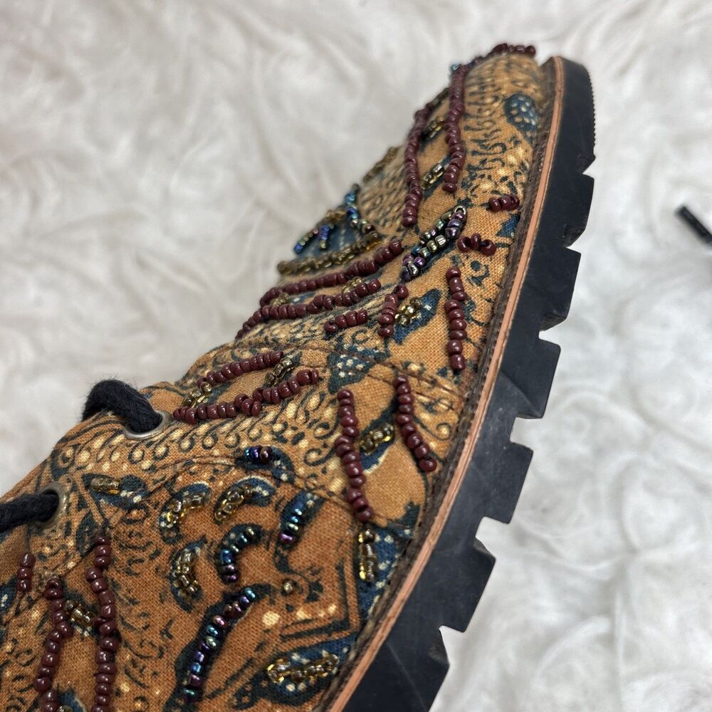Women’s Beaded Paisley Textile Lace Up Shoes Boho Embroidered Indonesia Fits 8 - Picture 16 of 16